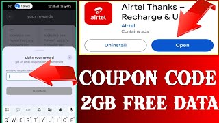 Airtel Free data tricks  Airtel coupon code  Airtel Coupon Code Airtel Free Data Code  2GB fre [upl. by Putnam554]