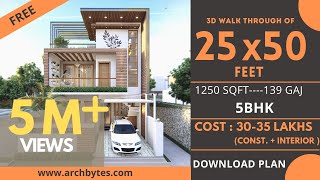 2550 House Design 3D  1250 Sqft  139 Gaj  5 BHK  Modern Design  Terrace Garden  8x15 Meters [upl. by Kristina]