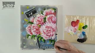 Painting Peonies Acrylic painting flowers For beginners [upl. by Chauncey]