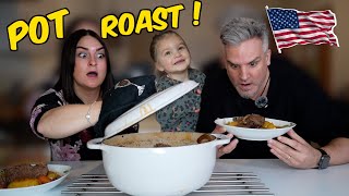 Brits Try POT ROAST for the first time Better than ours [upl. by Ileek184]