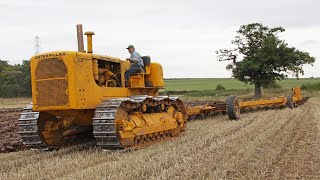 Massive 1958 Caterpillar D9D 18A ploughing with 17furrow conventional plough  Steel Tracks at Work [upl. by Akimihs]