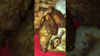 Mash potatoes  chicken wings  black bean pupusas  fries  salad [upl. by Eniar873]