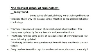 Neo classical school of criminology  classical School of criminology  Criminology [upl. by Nitsej233]