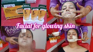 Facial step by step  NATURES ESSENCE Glowing Gold Facial Kit how to use  Facial [upl. by Gnel]