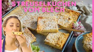 Blechkuchen mit Streusel  Streuselkuchen  Quarkkuchen mit Obst  Blechkuchen schnell und einfach [upl. by Ahseym]