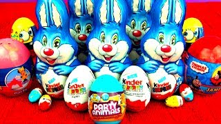 Surprise Eggs Kinder Surprise Easter Bunny Thomas amp Friends Spongebob Minnie Mouse Party Animals Toy [upl. by Adrahs77]