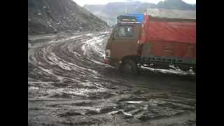 Trucks negotiating slushy uphill curve enroute Rohtang Pass on 4th Aug 2012 [upl. by Sherer]