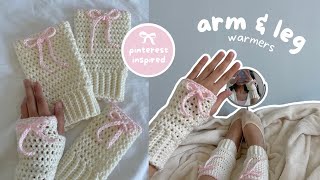 how to crochet fingerless gloves amp leg warmers with cute bows  easy beginnerfriendly tutorial [upl. by Janine]