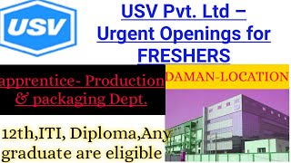 Pharma company Current Openings 2021  USV PVT LTD Hiring Fresher in production amp packing Dept [upl. by Marybeth]