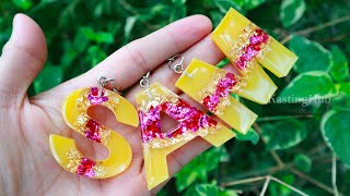 Resin keychains tutorial for beginners  Gold flakes letter keychain  resin art [upl. by Artemas8]