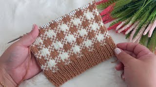 ✅️🍀Bu Model Aklınızı Başınızdan Alır ✅️🍀Ekose İki Şiş Örgü Modeli ✅️🍀knitting pattern [upl. by Evannia]