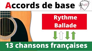 Accords de base  Rythme BALLADE 13 chansons françaises Tuto guitare facile Terafab [upl. by Neelahtak]