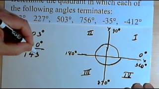 Determine the Quadrant where an Angle Terminates  degrees 143812a [upl. by Coreen]