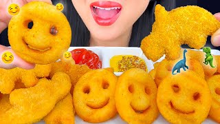 ASMR DINO CHICKEN NUGGETS amp SMILEY FRIES  EMOJI FOODS  Eating Sounds  Mukbang  ASMR Phan [upl. by Emmit]