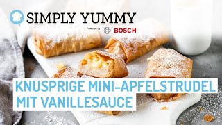 Mini Apfelstrudel mit Filoteig und selbstgemachter Vanillesoße 🍎  SIMPLY YUMMY Rezepte [upl. by Atteuqram808]