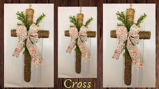 Farmhouse Cross Wreath Tutorial Dollar Tree Walmart Easter🌷 [upl. by Lika62]