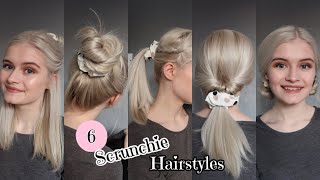 6 Cute amp Easy SCRUNCHIE Hairstyles [upl. by Drarig]