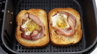 Air Fryer Bacon and Egg Toast Recipe [upl. by Yellah495]