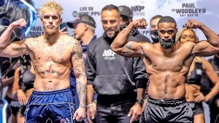 Jake Paul vs Tyron Woodley 2 • FULL WEIGHIN amp FACE OFF • ShowTime Boxing [upl. by Dennet279]