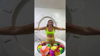 CRAZY FACE SURPRISE LADY Doing HAIR FLIP in the Worlds Largest Toilet Filled with Balls shorts [upl. by Anaud]