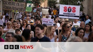 Thousands take part in antitourism protests on Spanish island of Majorca  BBC News [upl. by Hiltner]