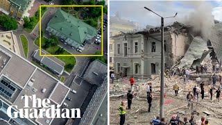 Ukraine’s biggest children’s hospital hit by Russian missile beforeandafter visuals [upl. by Parik]