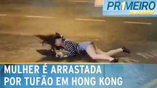 Mulher é arrastada por tufão em Hong Kong uma pessoa morreu  Primeiro Impacto 040923 [upl. by Attenal87]