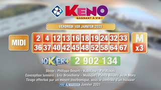 Tirage du midi Keno gagnant à vie® du 01 janvier 2021  Résultat officiel  FDJ [upl. by Rats]