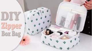 DIY ORGANIZER ZIPPER BOX BAG NO SEW  Travel Bag Design Tutorial [upl. by Swerdna]