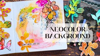 Easy Art Journal Background with Neocolors and Collage ⭐ Mixed Media for Beginners [upl. by Florella83]