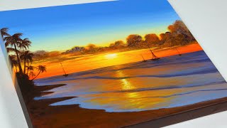 Sunset Beach Painting  Canvas Painting  Acrylic Painting For Beginners [upl. by Gris]