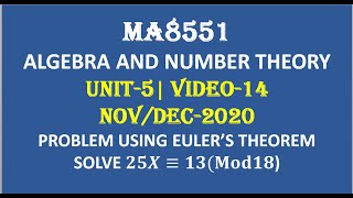 PROBLEM2 USING EULERS THEROM  ALGEBRA AND NUMBER THEORY  UNIT5 VIDEO14 [upl. by Oneladgam]