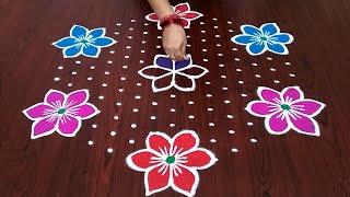 Sankranthi chukkala muggulu 15x8 middle dotssankranthi special flower kolam designs [upl. by Ahsaya403]