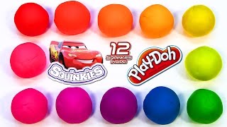 12 PlayDoh Rainbow Surprise Eggs with Disney Cars 2 Squinkies Series 2 Lightning McQueen [upl. by Ennirak]