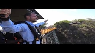 Crown Prince Haakon bungee jumps from Victoria Falls Bridge [upl. by Renrew]