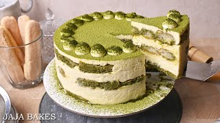 No Bake Eggless Matcha Tiramisu Cake  Quick and Easy Matcha Tiramisu Cake  Jaja Bakes [upl. by Daenis]