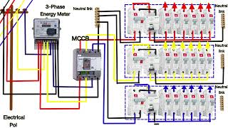 3Phase Distribution Board Layout and wiring Diagram 3phase DB wiring IP3Phase OP single phase [upl. by Ecinaej]