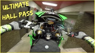 Riding Wheelies Through HIGH SCHOOL Hallways on Motorcycle [upl. by Rramaj]