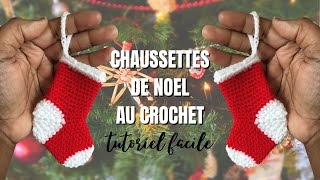 Mini chaussettes de noël au crochet  tutoriel facile spécial décoration de noël [upl. by Pepito451]