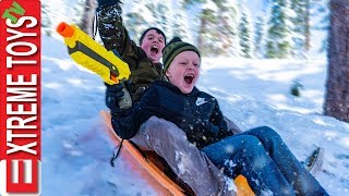 Last Day of Spring Break Snow Mayhem Ethan VS Cole Sledding Nerf Blast [upl. by Dew464]