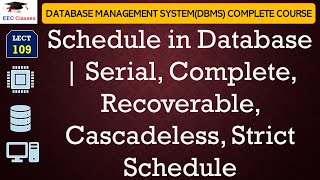 L109 Schedule in Database  Serial Complete Recoverable Cascadeless Strict Schedule with Eg [upl. by Lehcir]