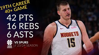 Nikola Jokic 42 pts 16 rebs 6 asts vs Spurs 2324 season [upl. by Havstad]