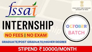 FSSAI INTERNSHIP 2024  STIPEND ₹10000MONTH  GOVT INTERNSHIP  NO EXAM NO FEES  APPLY NOW [upl. by Pirzada]