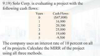 919 Solo Corp is evaluating a project with the following cash flows [upl. by Eserehs513]