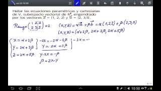 Ecuaciones paramétricas y cartesiana de un subespacio vectorial [upl. by Ecnerrat]