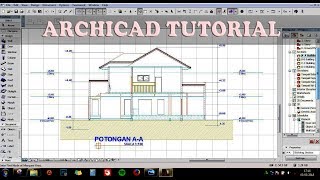 Archicad Tutorial  1 jam membuat gambar Denah Tampak Potongan dan Perspektif Bangunan 2 lantai [upl. by Halehs]