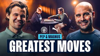 WHEN GENIUSES MEET  Pep meets Chess Grandmaster Magnus Carlsen [upl. by Ruosnam]