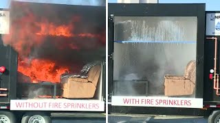 WATCH Fire sprinkler system demonstration [upl. by Nuahsar]