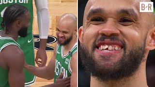 Jaylen Brown Calls Derrick White Ugly for His Chipped Tooth 😂  2024 NBA Finals [upl. by Fotinas]