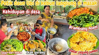 NYESEL BARU TAU RESEP INI‼️MASAK DAUN UBI BRAMBANG ASEMSAMBEL TAUNDADAR JAGUNG JUMBO amp IKAN GORENG [upl. by Timothee]